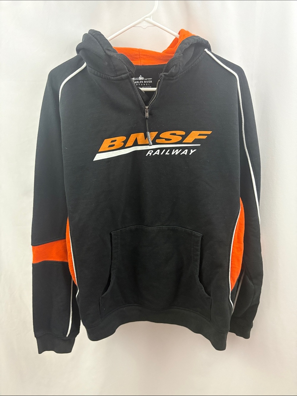 BNSF Railway Mens Hoodie Size Medium Black Orange Trains Railroads Employee